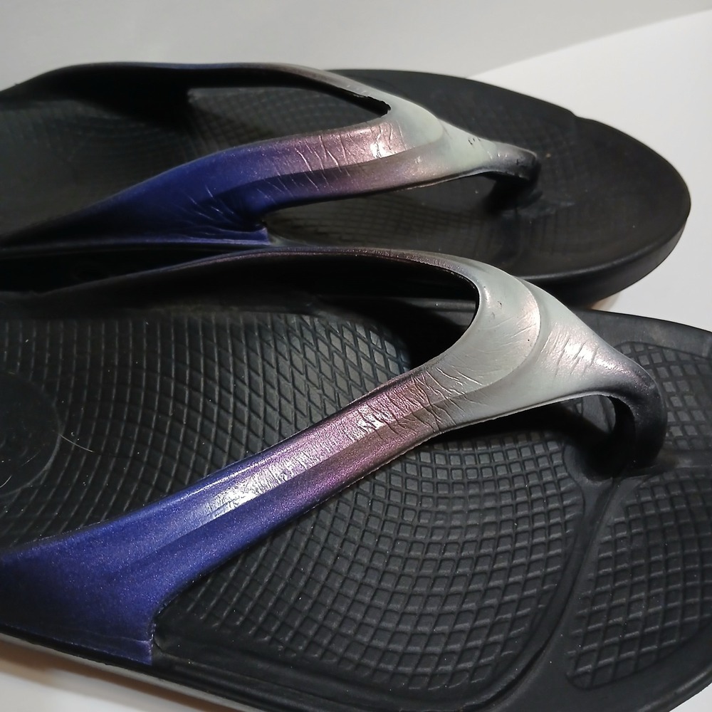OOFOS OOlala Luxe Women 5 Calypso Sandals Black Thong Recovery 848282012799 - Picture 7 of 9